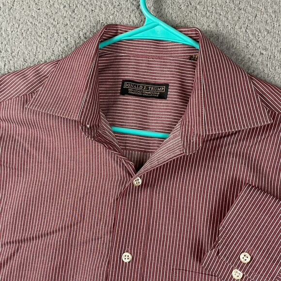 Donald J Trump Signature Collection Shirt Men's Large Red Striped Formal Causal - Picture 1 of 7